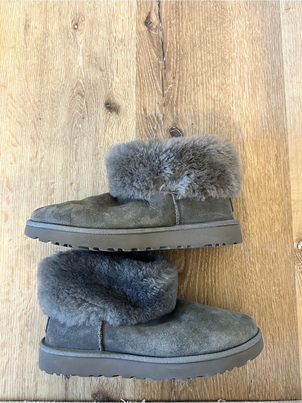 UGG Gray Suede Shearling Cuff Ankle Boot